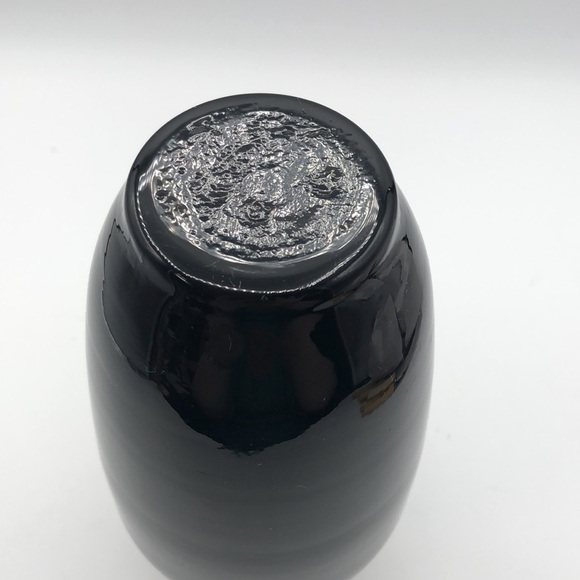 VINTAGE VASE BLACK GLASS GOLD RIM FLORAL TRANSFER DESIGN 8.0 "TALL - Picture 4 of 5